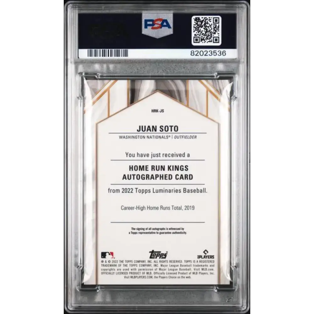 2022 Topps Luminaries #HRKJS Juan Soto PSA 9 MINT Auto 2/5 Washington Nationals Baseball Card - Baseball Card Single