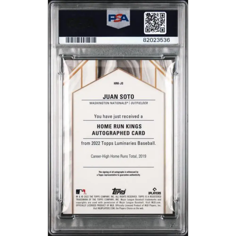 2022 Topps Luminaries #HRKJS Juan Soto PSA 9 MINT Auto 2/5 Washington Nationals Baseball Card - Baseball Card Single