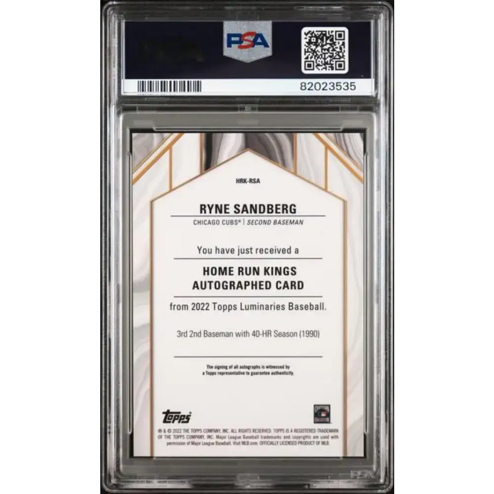 2022 Topps Luminaries #HRKRSA Ryne Sandberg PSA 10 GEM MINT Auto 2/3 Chicago Cubs Baseball Card - Baseball Card Single