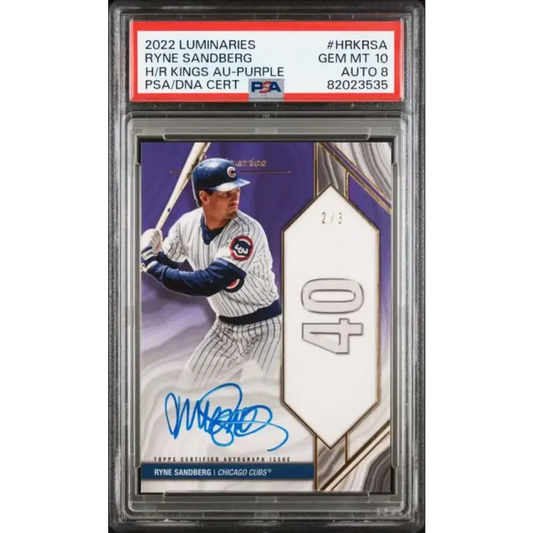 2022 Topps Luminaries #HRKRSA Ryne Sandberg PSA 10 GEM MINT Auto 2/3 Chicago Cubs Baseball Card - Baseball Card Single