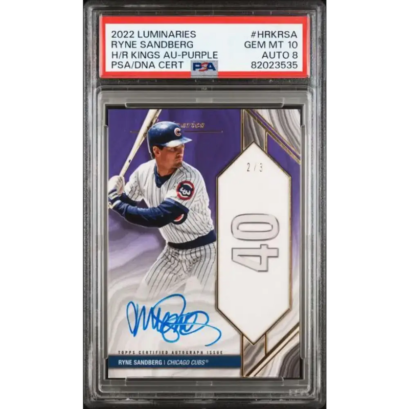 2022 Topps Luminaries #HRKRSA Ryne Sandberg PSA 10 GEM MINT Auto 2/3 Chicago Cubs Baseball Card - Baseball Card Single