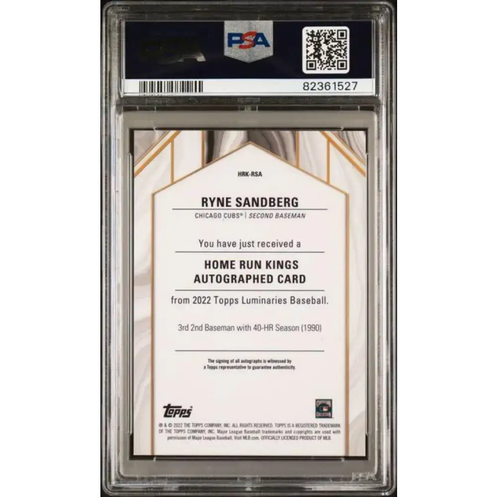 2022 Topps Luminaries #HRKRSA Ryne Sandberg PSA 9 MINT Auto 4/10 Chicago Cubs Baseball Card - Baseball Card Single
