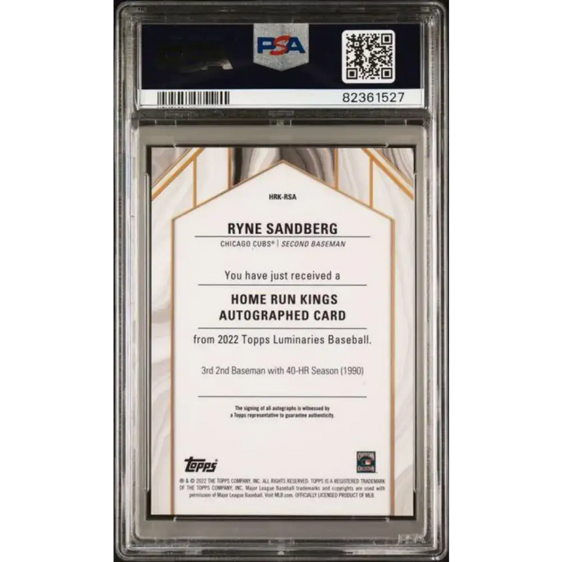 2022 Topps Luminaries #HRKRSA Ryne Sandberg PSA 9 MINT Auto 4/10 Chicago Cubs Baseball Card - Baseball Card Single