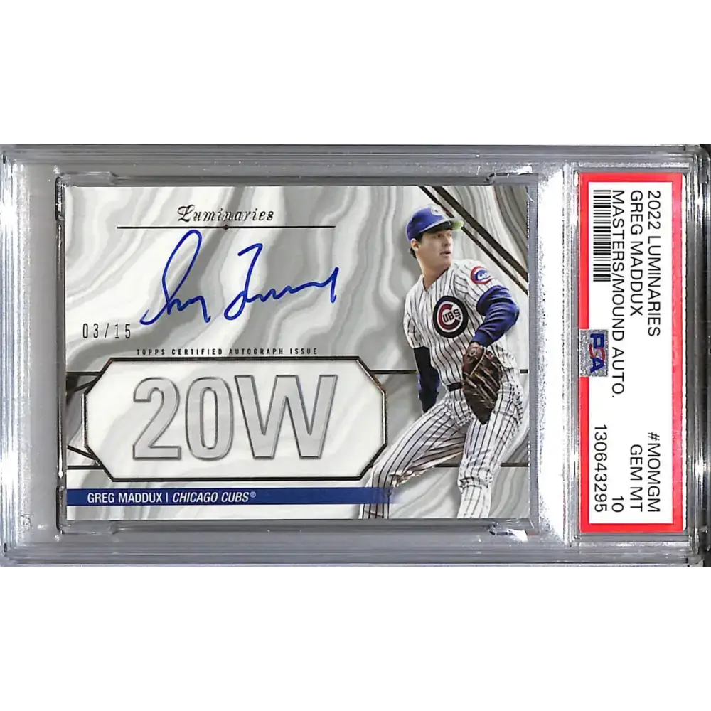2022 Topps Luminaries Masters of the Mound #MOM-GM Greg Maddux PSA 10 GEM MINT Auto 3/15 Chicago Cubs - Baseball Card