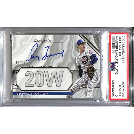 2022 Topps Luminaries Masters of the Mound #MOM-GM Greg Maddux PSA 10 GEM MINT Auto 3/15 Chicago Cubs - Baseball Card