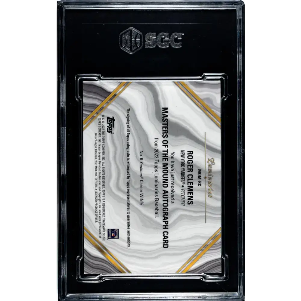 2022 Topps Luminaries #MOM-RC Roger Clemens SGC 10 Gem Auto 4/10 Baseball Card - Baseball Card Single