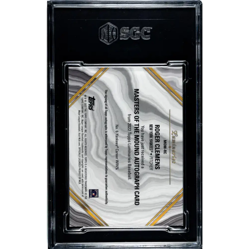 2022 Topps Luminaries #MOM-RC Roger Clemens SGC 10 Gem Auto 4/10 Baseball Card - Baseball Card Single