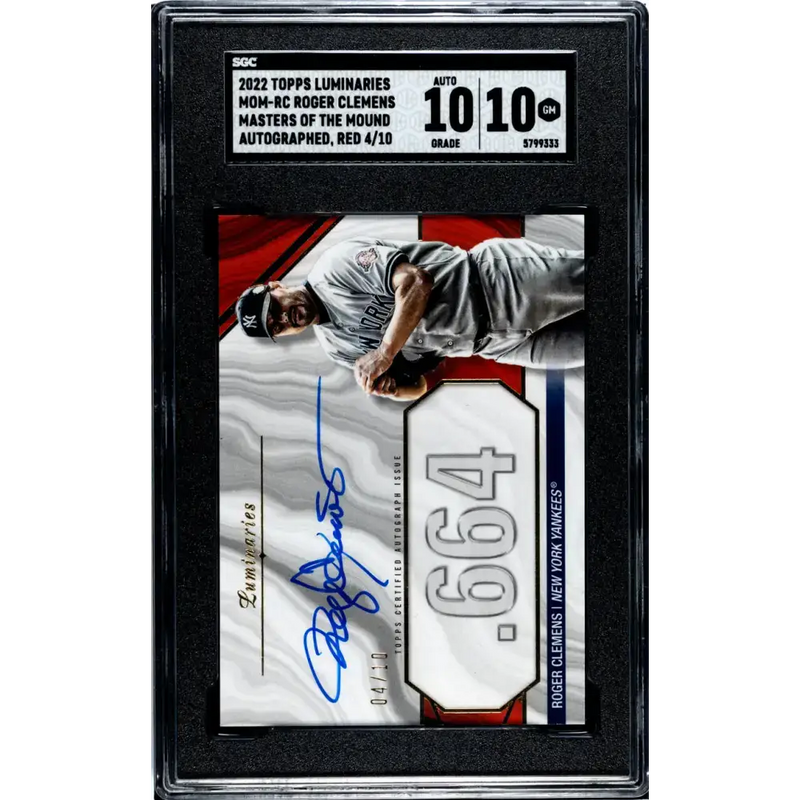 2022 Topps Luminaries #MOM-RC Roger Clemens SGC 10 Gem Auto 4/10 Baseball Card - Baseball Card Single