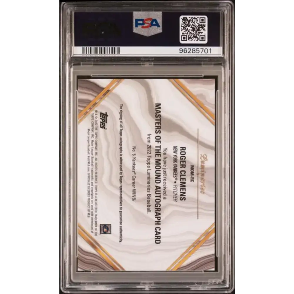 2022 Topps Luminaries #MOMRC Roger Clemens PSA 9 MINT Auto 3/5 New York Yankees Baseball Card - Baseball Card Single