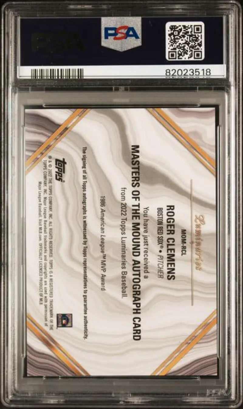 2022 Topps Luminaries #MPMRCL Roger Clemens PSA 9 MINT Auto 8/15 Boston Red Sox Baseball Card - Baseball Card Single