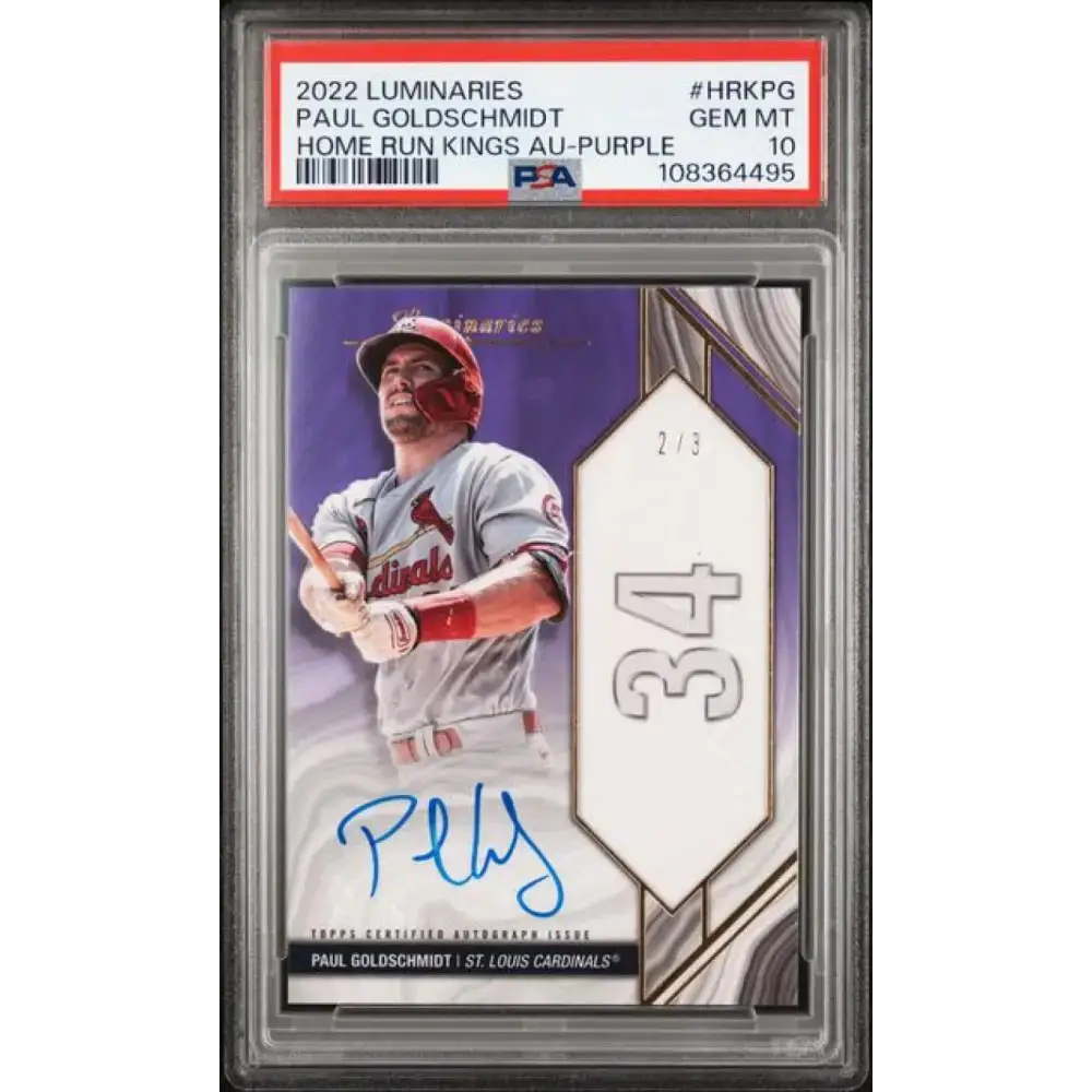 2022 Topps Luminaries Purple #HRKPG Paul Goldschmidt PSA 10 GEM MINT Auto 2/3 St. Louis Cardinals Baseball Card