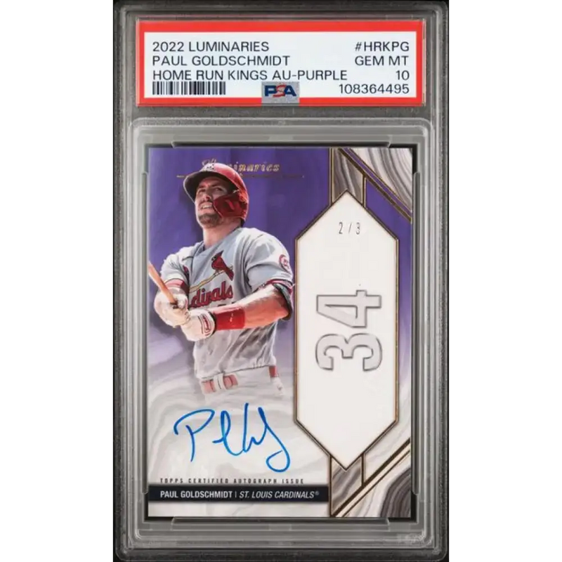 2022 Topps Luminaries Purple #HRKPG Paul Goldschmidt PSA 10 GEM MINT Auto 2/3 St. Louis Cardinals Baseball Card