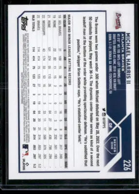 2022 Topps Michael Harris II #226 RC Baseball - Baseball Card Single