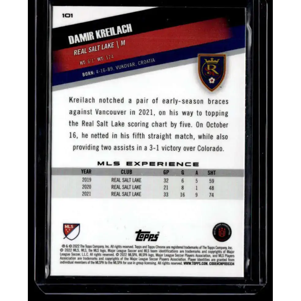 2022 Topps MLS Chrome #101 Damir Kreilach NM-MT Real Salt Lake Soccer Card - Soccer Card Single