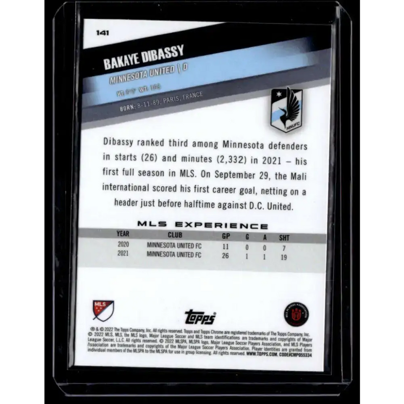 2022 Topps MLS Chrome #141 Bakaye Dibassy NM-MT Minnesota United Soccer Card - Soccer Card Single