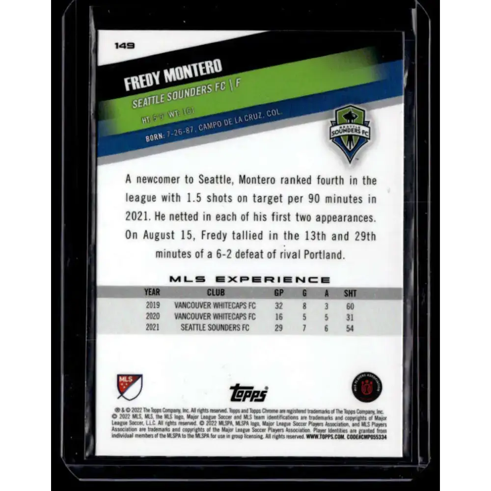 2022 Topps MLS Chrome #149 Fredy Montero NM-MT Seattle Sounders FC Soccer Card - Soccer Card Single