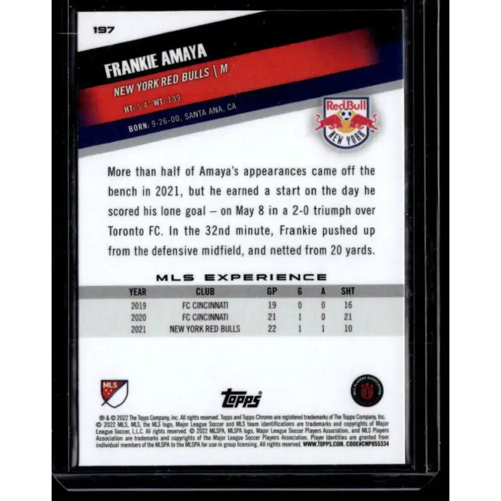 2022 Topps MLS Chrome #197 Frankie Amaya NM-MT New York Red Bulls Soccer Card - Soccer Card Single