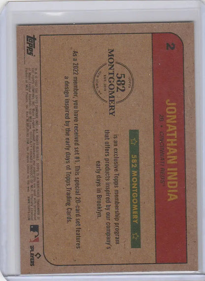 Vintage Topps Montgomery trading card of Jonathan India from Cincinnati Reds
