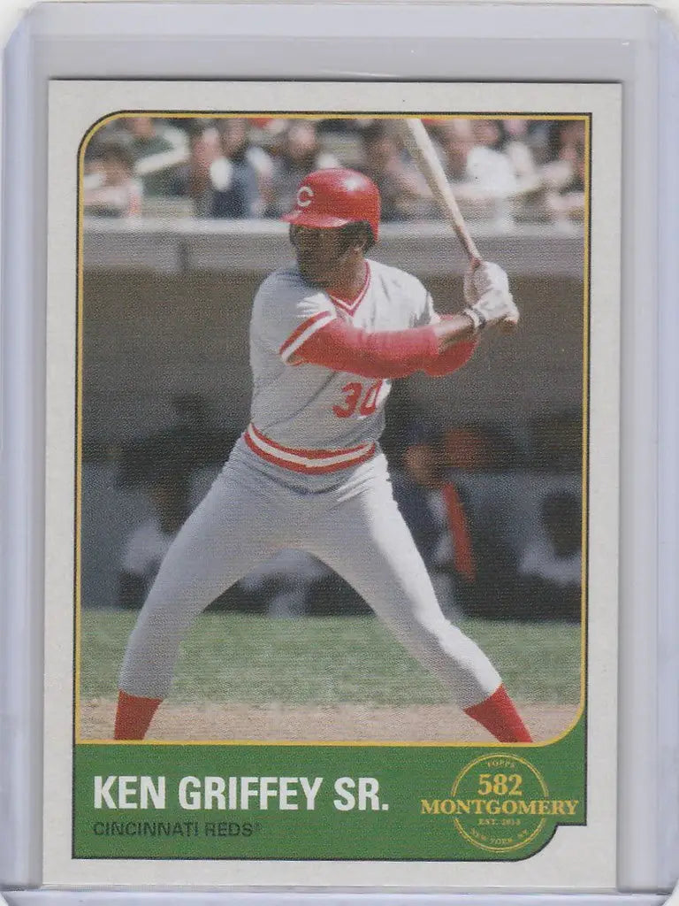 Baseball card of Ken Griffey Sr. batting from the 2022 Topps Montgomery set