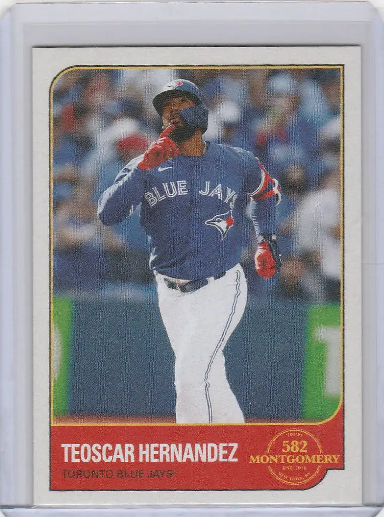 Baseball card of Teoscar Hernandez in batting stance for Toronto Blue Jays