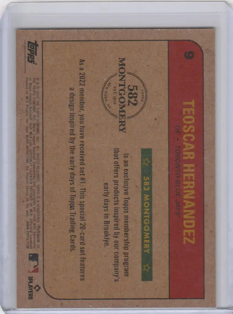 Vintage baseball trading card of Teoscar Hernandez Toronto Blue Jays with player stats