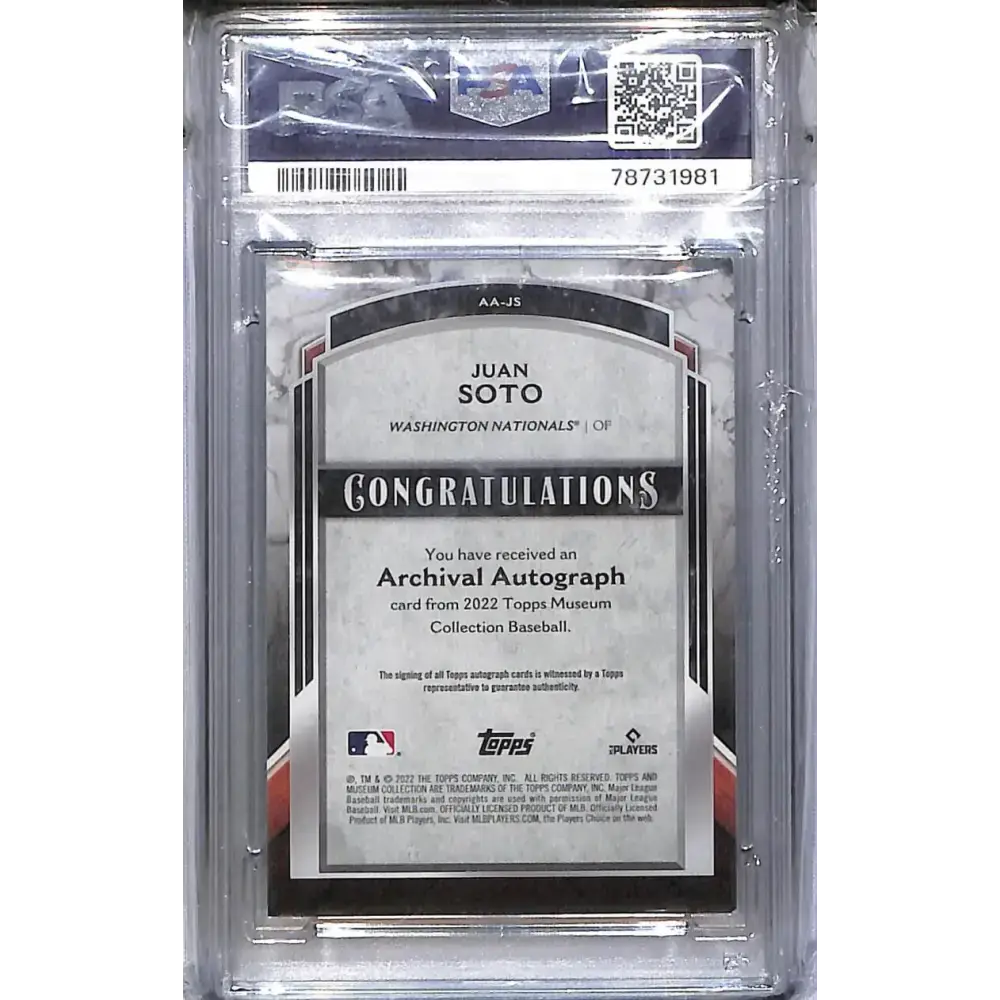 2022 Topps Museum Collection Archival Gold #AA-JS Juan Soto PSA Authentic Auto 3/25 Washington Nationals - Baseball