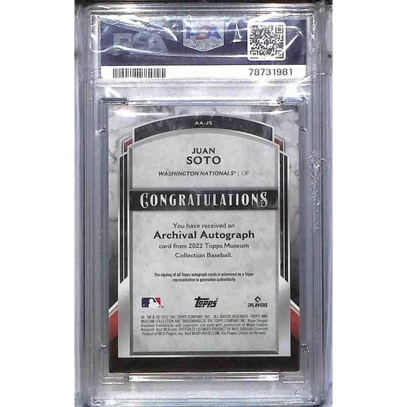 2022 Topps Museum Collection Archival Gold #AA-JS Juan Soto PSA Authentic Auto 3/25 Washington Nationals - Baseball