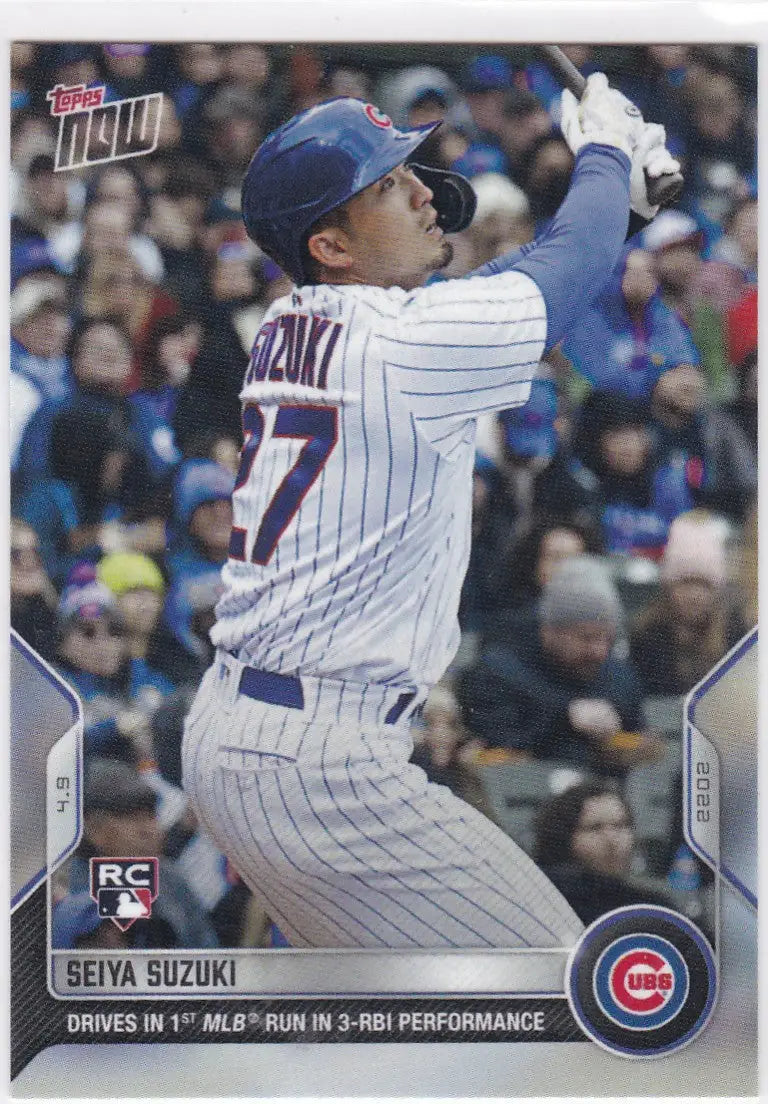 Seiya Suzuki Chicago Cubs baseball card from 2022 TOPPS NOW #18 featuring Suzuki- Chicago Cubs