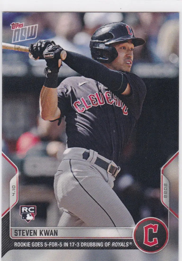 Baseball trading card of Steven Kwan Cleveland Guardians 5-for-5 performance 2022 TOPPS NOW