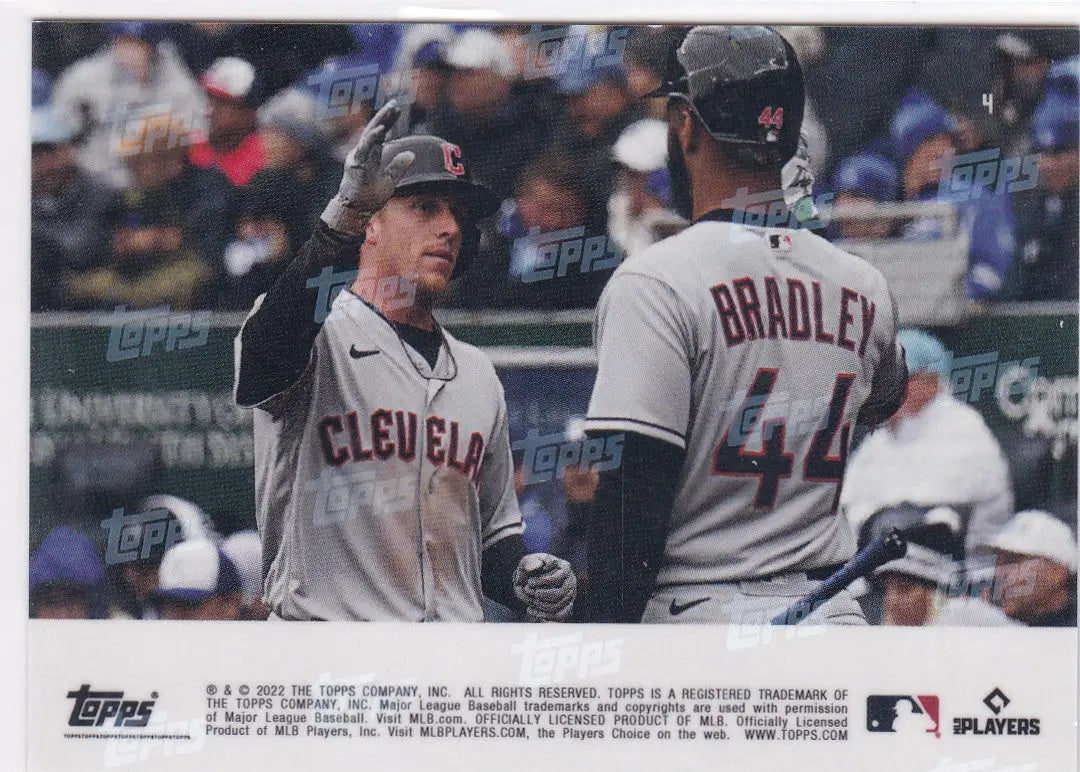 Baseball card featuring Cleveland Guardians players from 2022 TOPPS NOW #4 collection