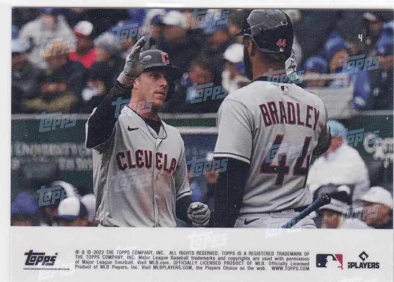 Baseball card featuring Cleveland Guardians players from 2022 TOPPS NOW #4 collection