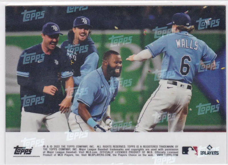 Baseball card of Tampa Bay Rays players celebrating from 2022 TOPPS NOW series