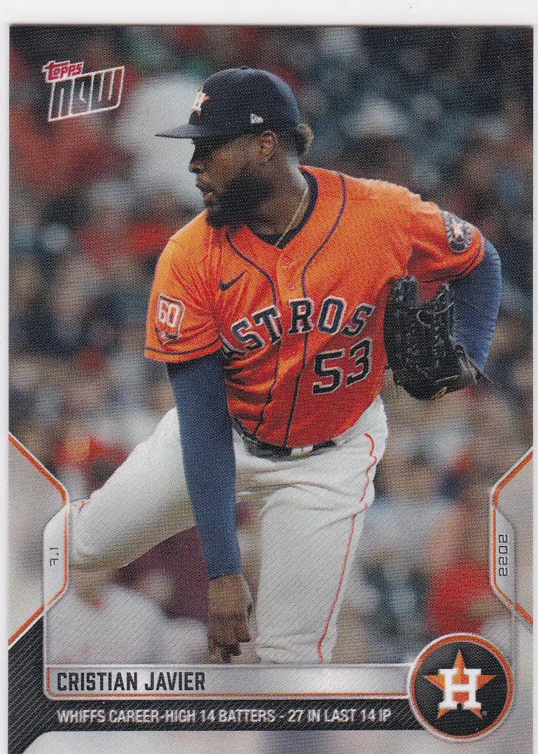 Cristian Javier baseball card from 2022 TOPPS NOW #447 featuring Houston Astros player