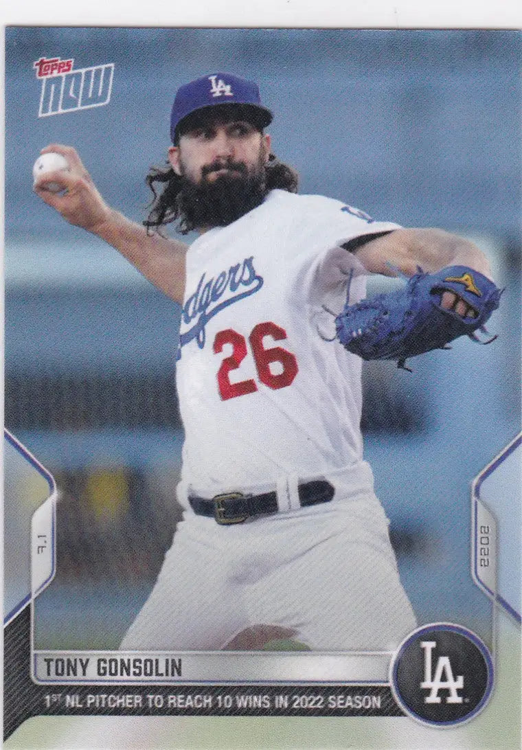 Tony Gonsolin baseball card from 2022 TOPPS NOW featuring Los Angeles Dodgers player