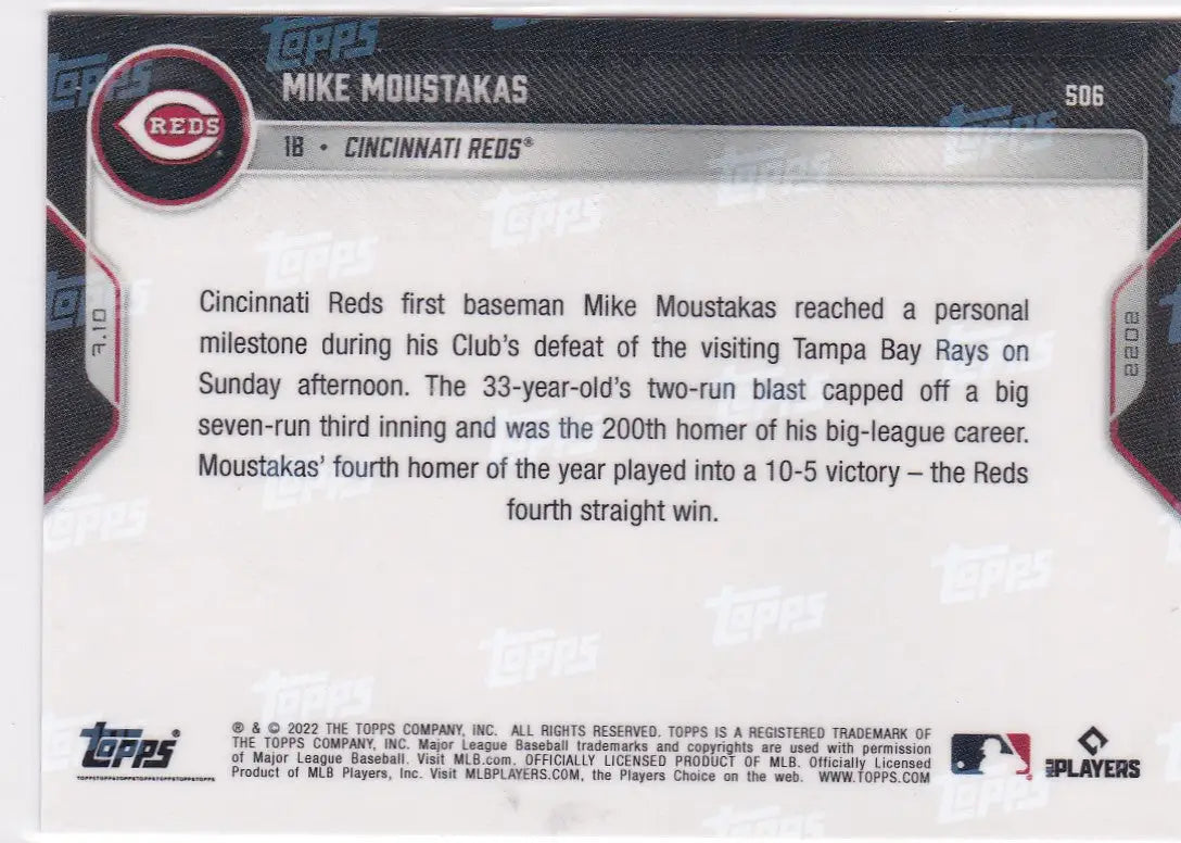 Mike Moustakas Cincinnati Reds baseball card from 2022 TOPPS NOW series