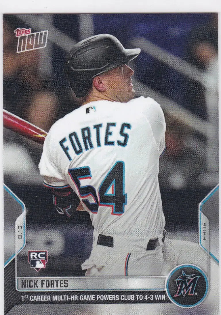 Miami Marlins Nick Fortes 2022 Topps Now baseball card representing Fortes- Miami Marlins