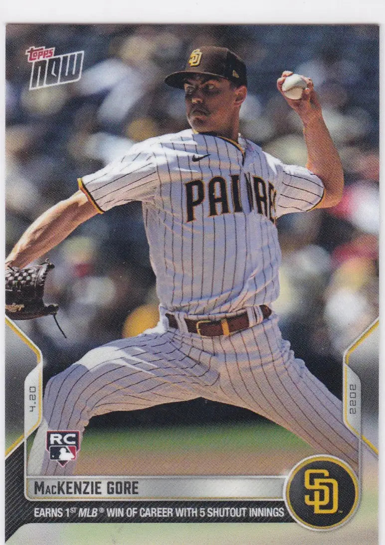 Mackenzie Gore baseball card from 2022 TOPPS NOW featuring San Diego Padres player