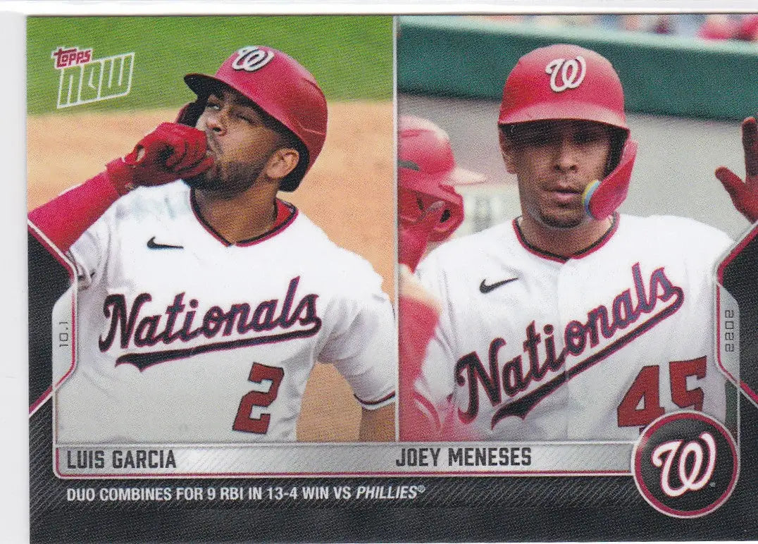 Baseball card featuring Luis Garcia and Joey Meneses of the Washington Nationals 2022 TOPPS NOW