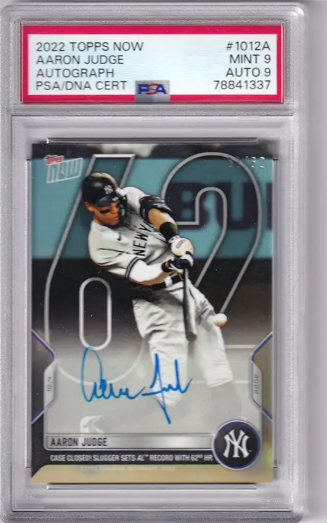 2022 Topps Now Auto #1012A Aaron Judge New York Yankees 62 Home Run PSA 9 62/62