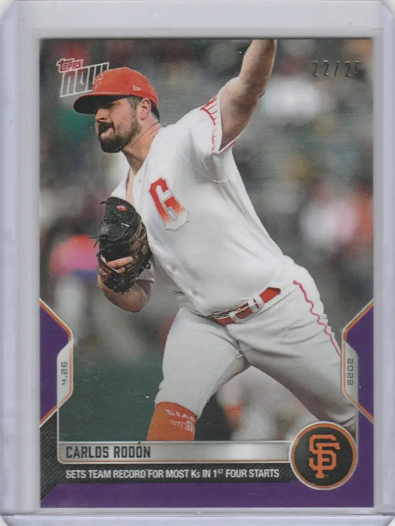 Carlos Rodon San Francisco Giants pitcher card in mid-throw for Topps Now Parallel 22/25