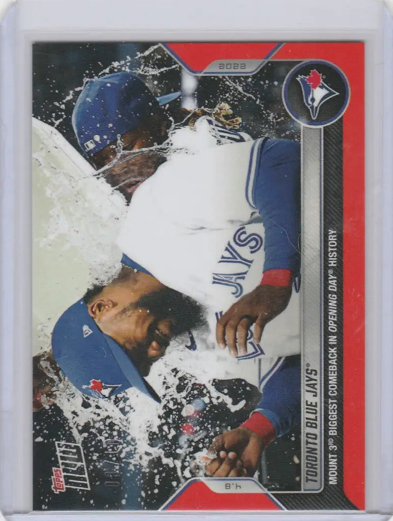 Baseball card of Toronto Blue Jays player celebrating Jays biggest comeback with water