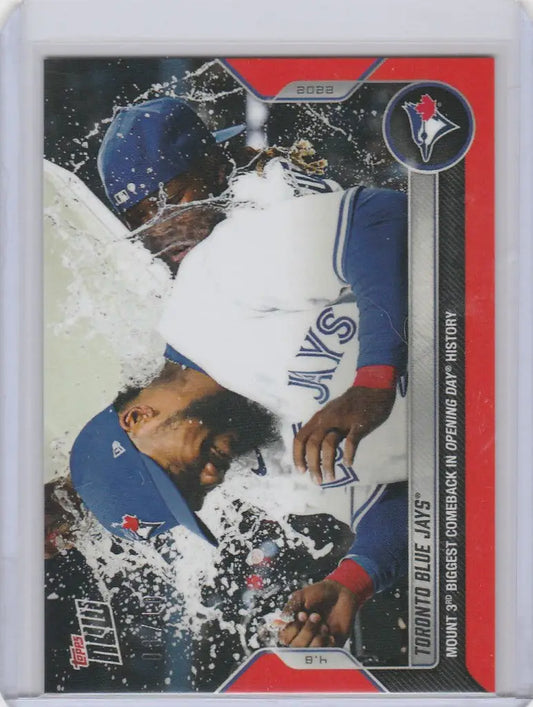 Baseball card of Toronto Blue Jays player celebrating Jays biggest comeback with water