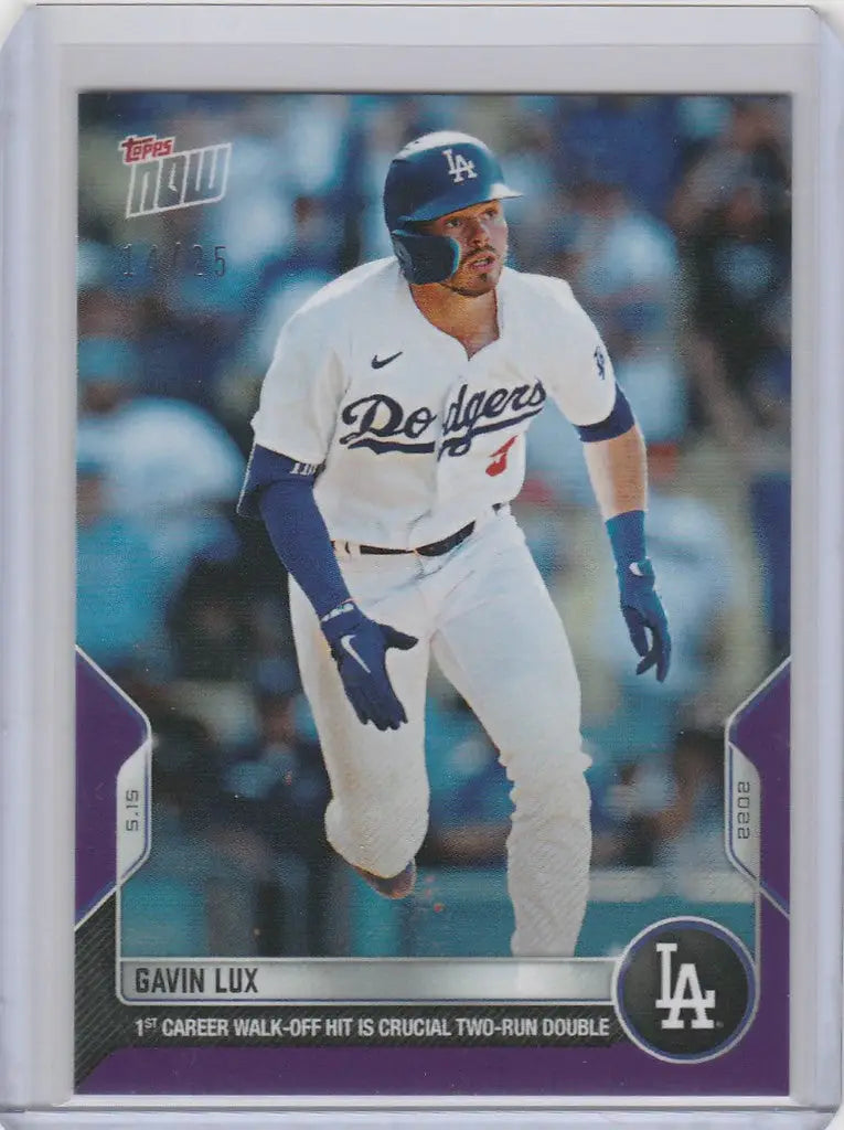Baseball card of Gavin Lux in a white uniform for Los Angeles Dodgers collectors