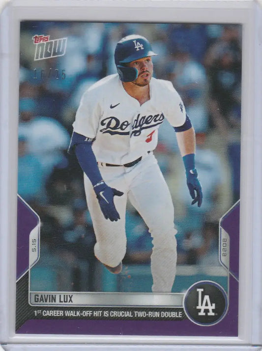 Baseball card of Gavin Lux in a white uniform for Los Angeles Dodgers 16/25