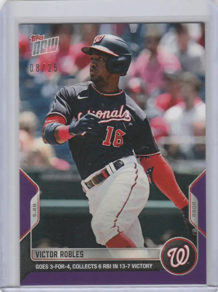 Baseball card of Victor Robles in batting stance for Washington Nationals 8/25
