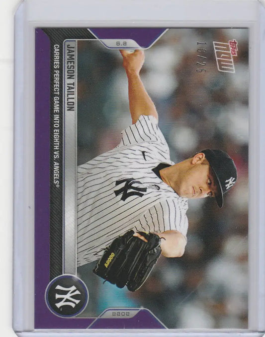 Baseball card of Jameson Taillon pitching for the New York Yankees in trading cards collection