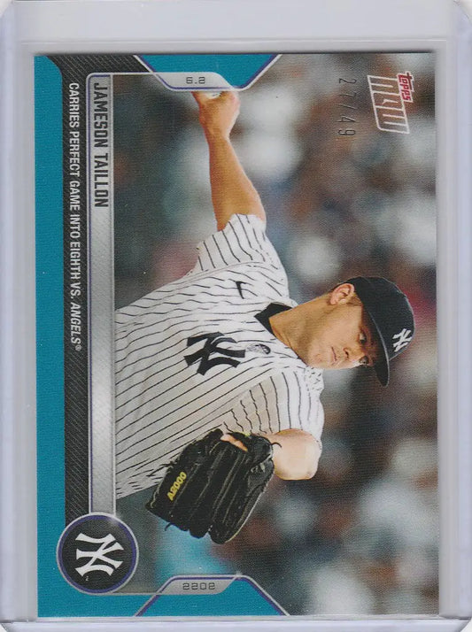 Baseball card of Jameson Taillon, New York Yankees pitcher, in mid-throw action