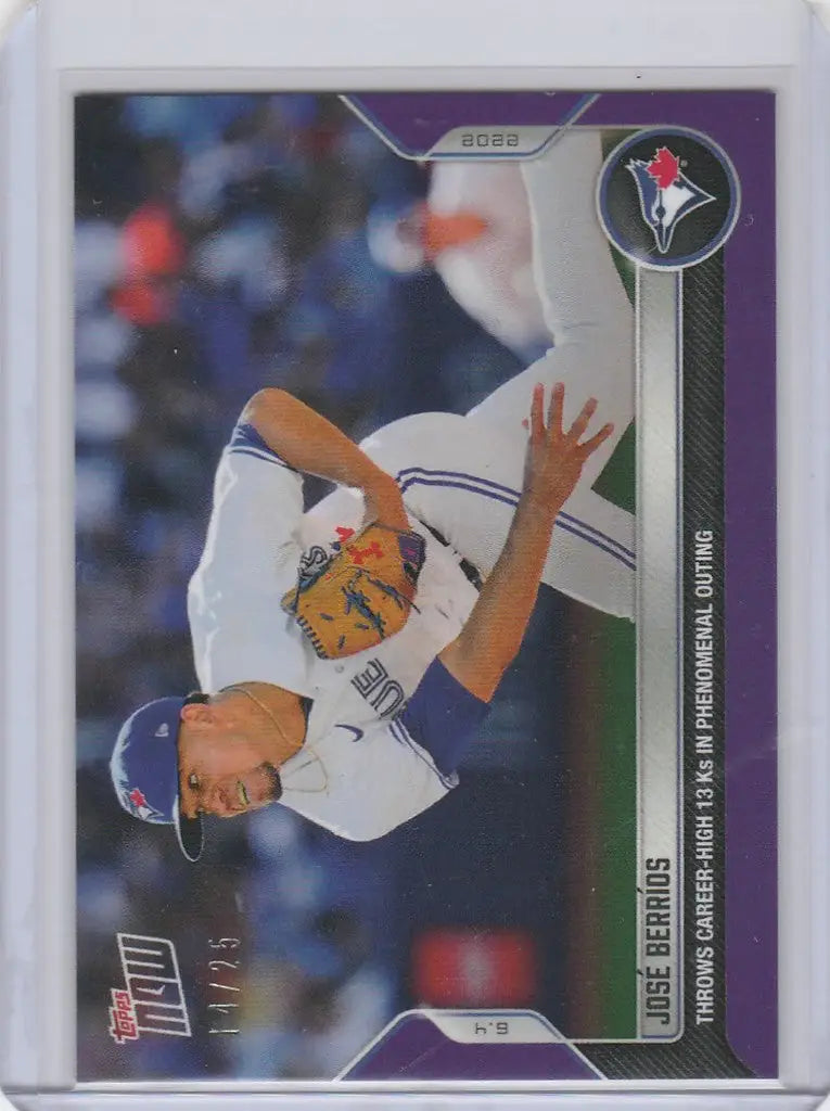 Baseball trading card of Jose Berrios mid-throw for the Toronto Blue Jays