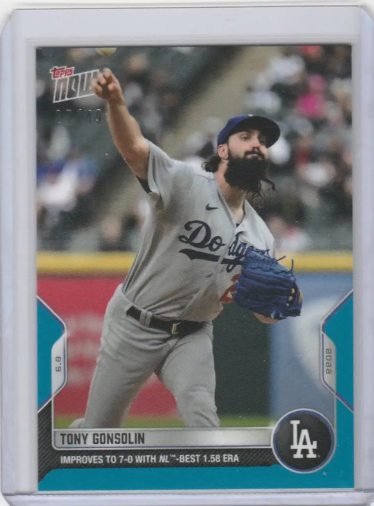Baseball card of Tony Gonsolin pitching for the Los Angeles Dodgers 27/49