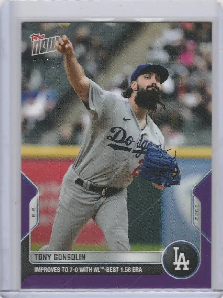Baseball card of Tony Gonsolin Los Angeles Dodgers pitcher mid-throw